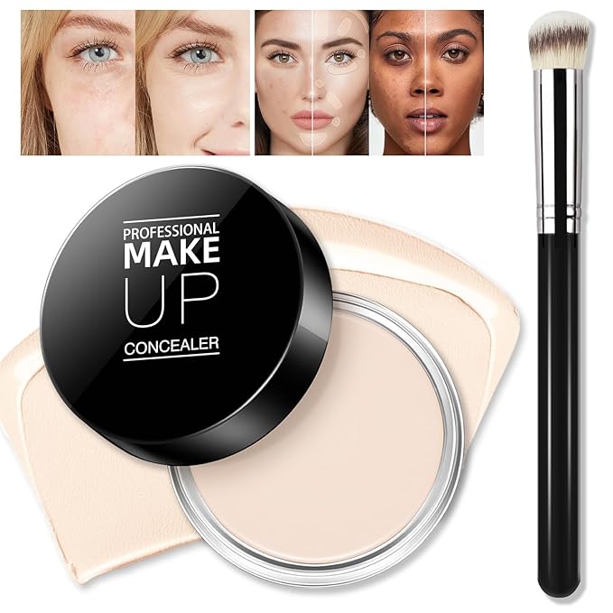 Cream Concealer Full Coverage Makeup, Matte Color Correcting Concealer with Brush, Waterproof, Conceals Blemish, Pores and Spots, Under Eye Makeup Concealer for Dark Circles (#01 IVORY WHITE)-Velvo Beauty