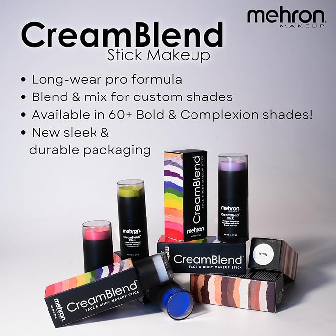 Mehron Makeup CreamBlend Stick | Face Paint, Body Paint, & Foundation Cream Makeup | Body Paint Stick Perfect for Halloween .75 oz (21 g) (Medium 2)-Velvo Beauty