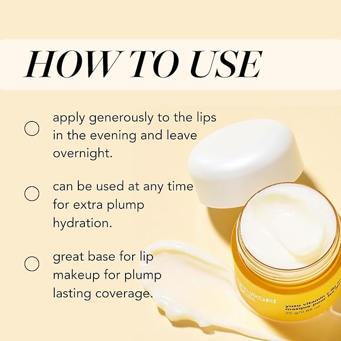 Saturday Skin Yuzu Vitamin C Lip Mask Overnight Lip Sleeping Mask Moisturizing For All Skin Types Softer & Smoother Pout Lip Balm Hydrating Infused with Vitamin B5 Non-Sticky, Vegan & Cruelty-Free-Velvo Beauty