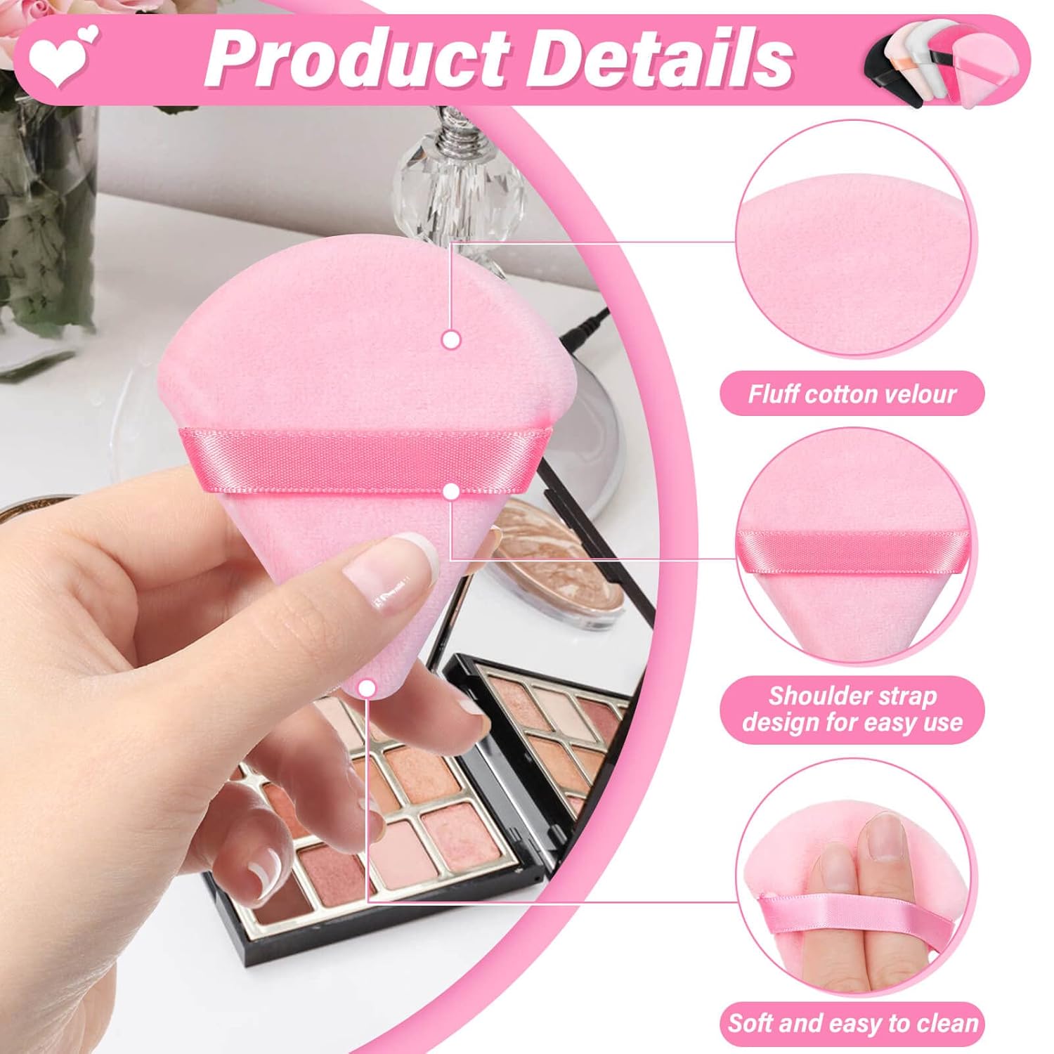 Caffox 60pcs powder puffs for face powder, Triangle Powder Puff for Setting Powder, Makeup Puffs for Loose Powder and Press Powder, Makeup Sponge Powder Applicator for Face and Eye-Velvo Beauty