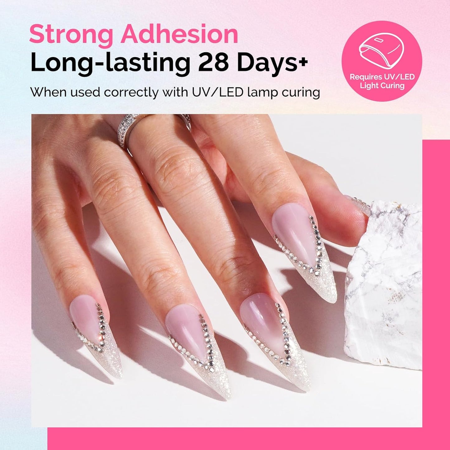 MelodySusie Nail Rhinestone Glue Set, 3D Gel Nail Art Design Strong Adhesive Nail Gem Glue for Nail Charms Gems Jewelry Decoration DIY Manicured at Home Cured Need Beauty Gifts for Women-Velvo Beauty