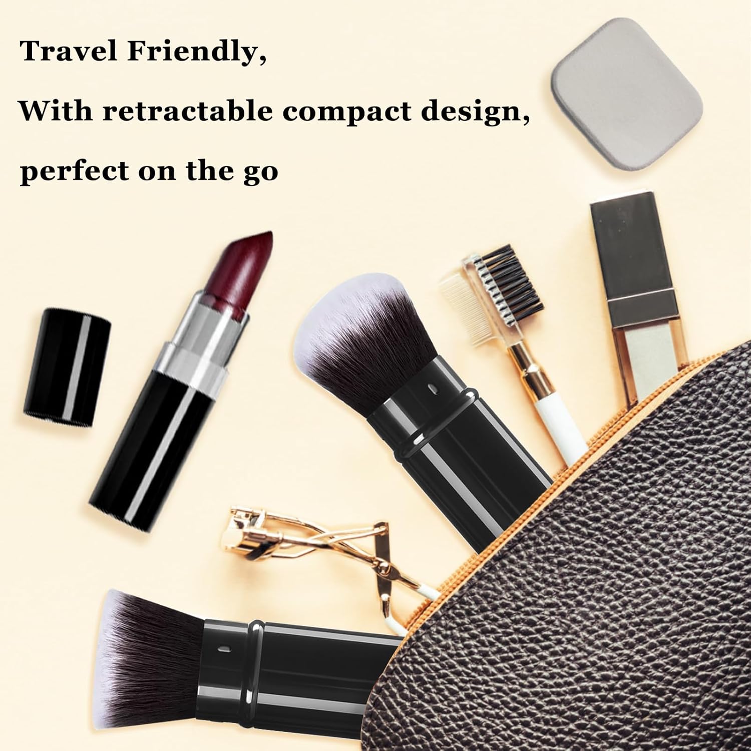 Retractable Makeup Brush 2 Pack, Travel Kabuki Powder Foundation Makeup Brush Face Blush Brushes for Blending Liquid, Blush, Bronzer, Buffing, Sunscreen,Flawless Cosmetics-Velvo Beauty