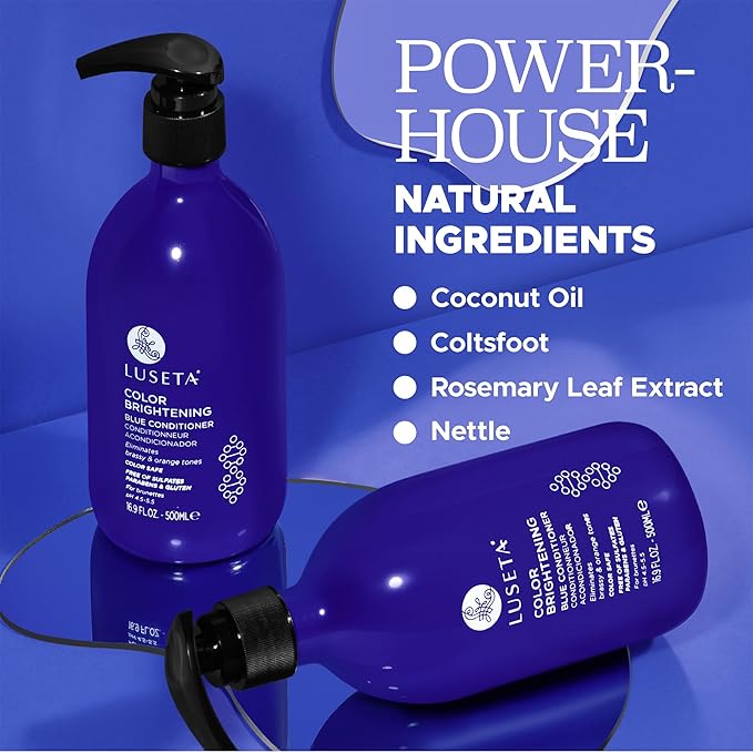 Luseta Blue Shampoo & Conditioner Set - Color Brightening for Brassy and Brunette Treated Hair, Revive Cool Tones, 2x 16.9oz-Velvo Beauty