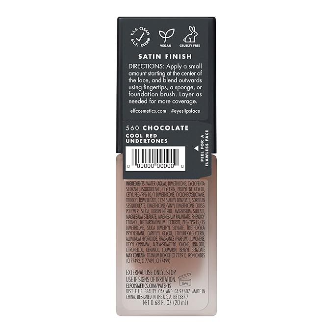 e.l.f. Flawless Finish Foundation, Lightweight & Medium Coverage, Semi-Matte Finish, Chocolate, 0.68 Fl Oz (20mL)-Velvo Beauty