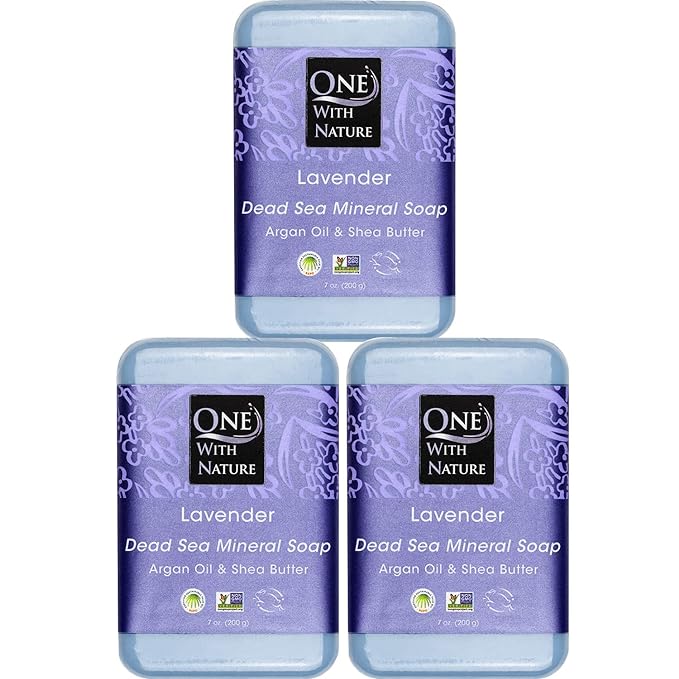 One With Nature Dead Sea Salt Lavender Soap 7oz 3-Pack – Soothing and Exfoliating Soap Bar with Dead Sea Minerals for Face & Body, for Men & Women-Velvo Beauty