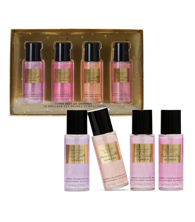 Victoria's Secret Fragrance Mist Collection 4 Piece Shimmer Mini Gift Set, Assorted Scents-Velvo Beauty
