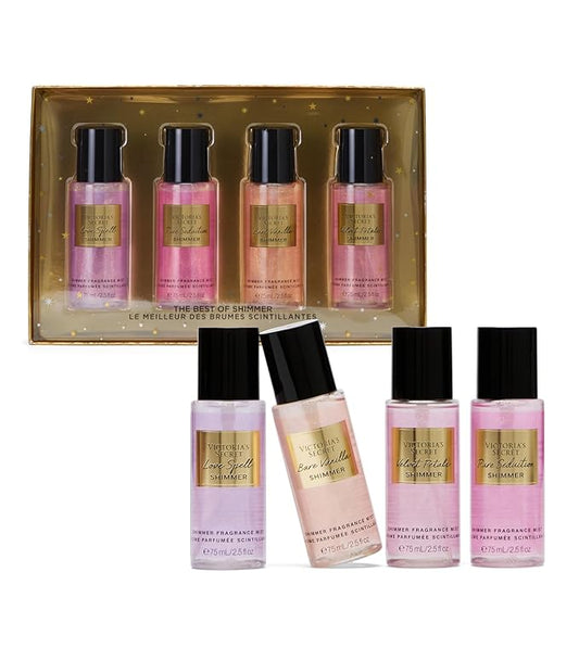 Victoria's Secret Fragrance Mist Collection 4 Piece Shimmer Mini Gift Set, Assorted Scents-Velvo Beauty