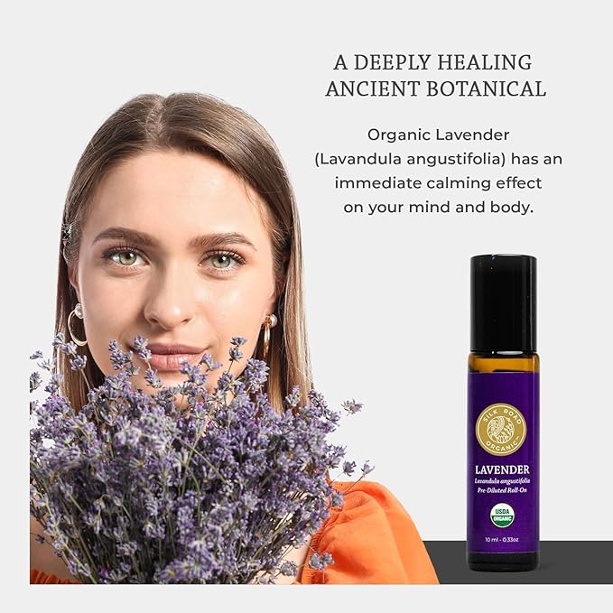 Silk Road Organic Lavender Essential Oil Roll On, Lavandula Angustifolia, 100% Pure USDA Certified Aromatherapy for Calming, Relaxation & Skin - 10 ml Roller - Always Pure, Always Organic-Velvo Beauty