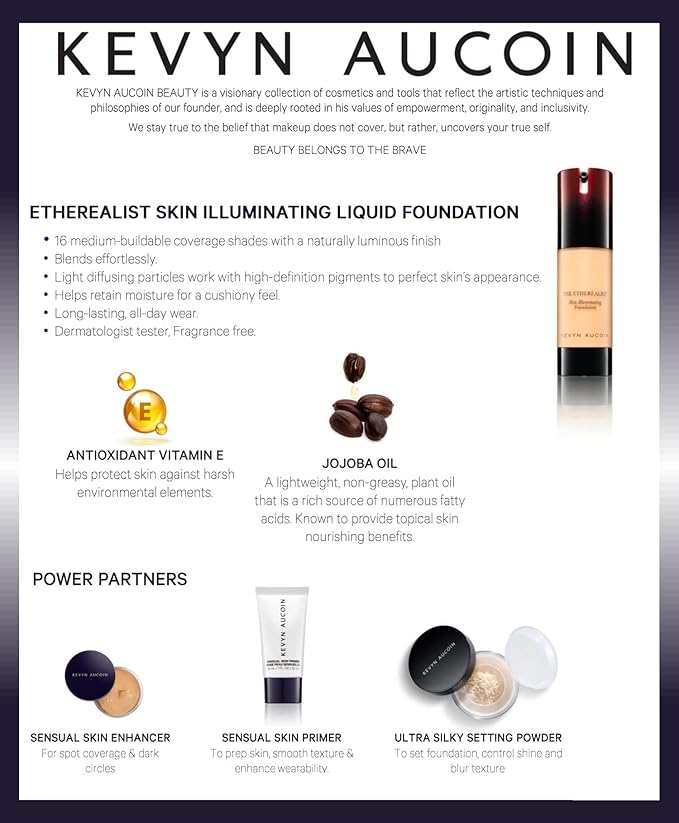 Kevyn Aucoin The Etherealist Skin Illuminating Foundation, EF 04 (Light) shade: Comfortable, shine-free, smooth, moisturize. Medium to full coverage. Makeup artist go to. Even, bright & natural look.-Velvo Beauty