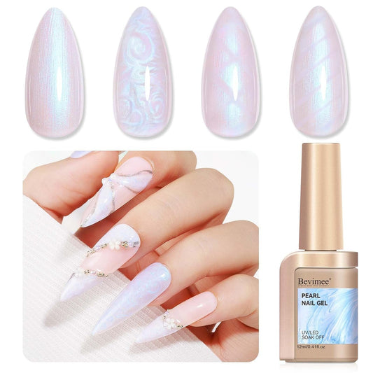 Pearl Gel Nail Polish 12ml Pearlescent Mermaid Iridescent Chrome Aurora Nail Drawing Swirl Shell Thread Effect Soak Off UV LED Gel Nail Art Salon Home DIY-Velvo Beauty