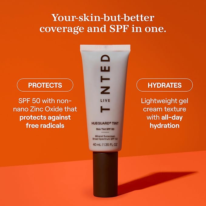 Live Tinted Hueguard Skin Tint SPF 50 - Tinted Mineral Sunscreen with Light-Medium Buildable Coverage With a Hydrating and Radiant Finish - Water and Sweat Resistant, 1.35 fl oz - Shade 04-Velvo Beauty