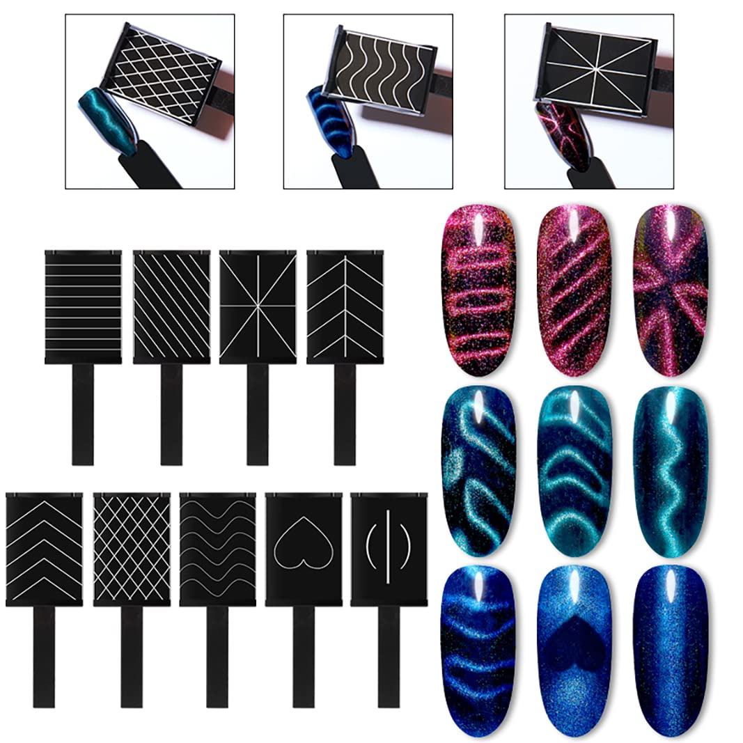 15 Pcs Nail Magnet Tool Set Magnet Plate Wand Board Magnetic Pen Stripe Nail Magnet Double Ended Magnet Wand Magnet Stick for Cat Eye Gel Polish Nail Art-Velvo Beauty