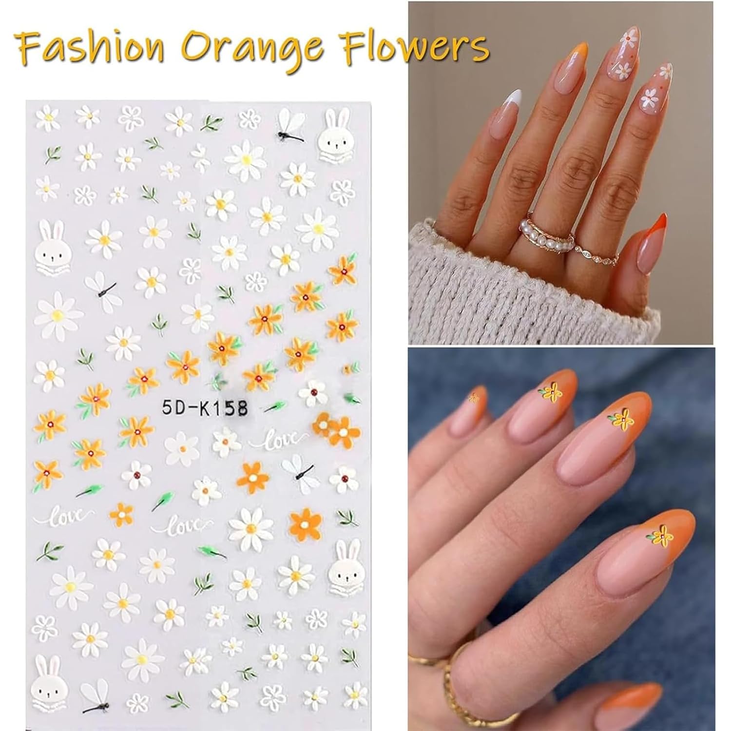 6 Sheets Flower Nail Art Stickers Decals 5D Embossed Nail Decals Spring Summer Self-Adhesive Nails Accessories 3D Flowers Decal for Women Nails Design Decoration-Velvo Beauty
