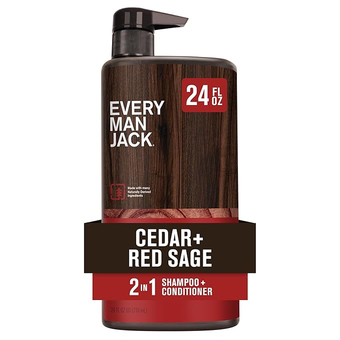 Every Man Jack 2-in-1 Daily Shampoo + Conditioner - Cedar and Red Sage | Nourishing For All Hair Types, Naturally Derived, Cruelty-Free Shampoo and Conditioner Set for Men | 24oz -1 Bottle-Velvo Beauty