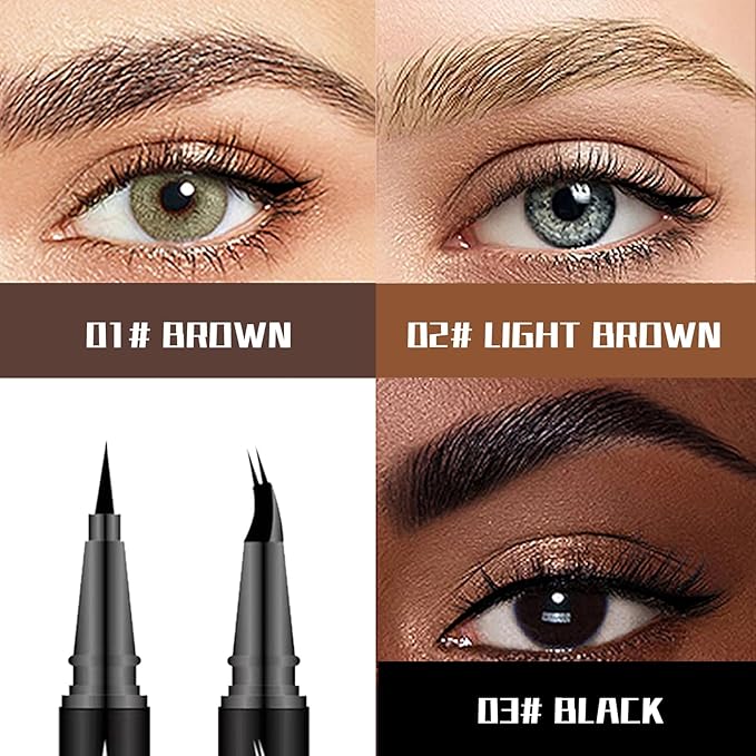 Curved 2 Tip Eyebrow Pen-Black Eyebrow Pencil With Black Eyeliner 2-in-1 Dual-Ended Create Natural Hair-Like Brows,Waterproof,Smudge Proof,Long Lasting All-Day-Velvo Beauty