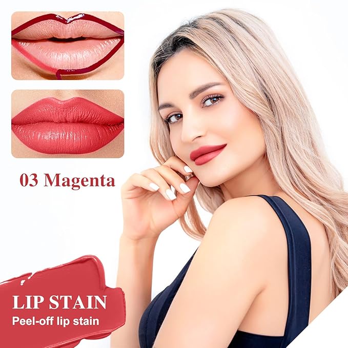 Lip Stain - Lip Stain Peel Off Long-Lasting with Matte Finish Waterproof & Transfer-Proof, Lip Liner Moisturizing & Nourishing Non-Stick Cup Highly Pigmented Color Lip Tint (03 Magenta)-Velvo Beauty