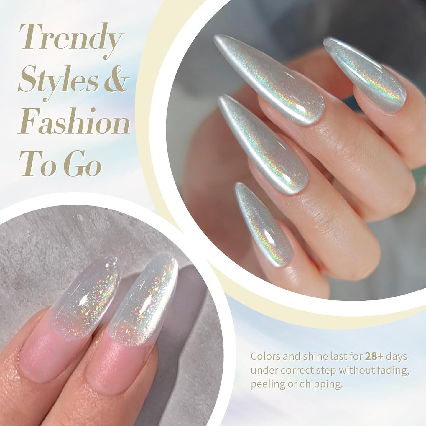 Born Pretty White Glitter Cat Magnetic Eye Gel Nail Polish, Holographic Glitter Iridescent Gel Nail Polish Soak Off Led Gel Nail Polish Nail Art Gel Manicure Salon DIY Gifts 15ML-Velvo Beauty