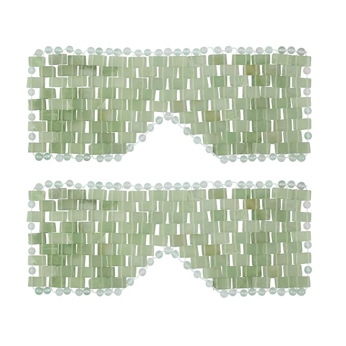 Jade Eye Mask, gemshan 2 Pcs Stone Eye Mask Hot or Cold Use, Green Jade Facial Eye Sleeping Mask-Velvo Beauty