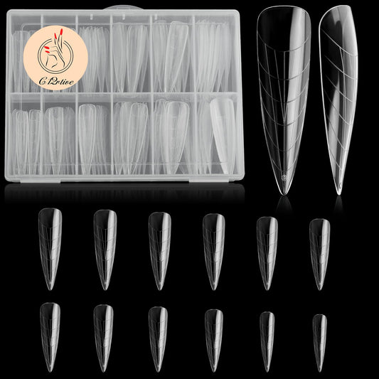 120Pcs Dual Nail Forms,Long Almond Extension Poly nail gel Nail Forms Full Cover Reusable Nail Molds 12 Sizes for Solid Nail Gel Glue Nail Art Design Salon&DIY(Extra Long Almond)-Velvo Beauty