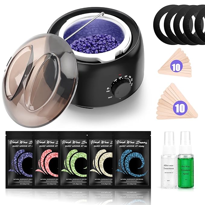 Waxing Kit - TIKESI Wax Warmer for Hair Removal, Hard Wax Kit with 14oz 5 Bags Hard Wax Beans for Full Body, Legs, Face, Eyebrows, Bikini, Brazilian Waxing Kit for Women Men-Velvo Beauty