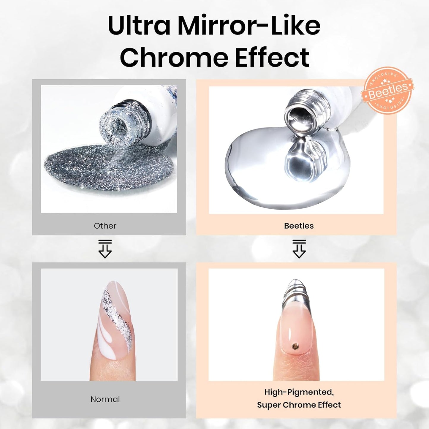 Beetles Metallic Silver Liner Gel Nail Art 7ml French Tip Gel Nail Polish 3D Mirror Chrome Effect Metal Painted Pens for Thin French Swirl Line Nail Art Polish Soak off Uv Lamp Manicure Salon-Velvo Beauty