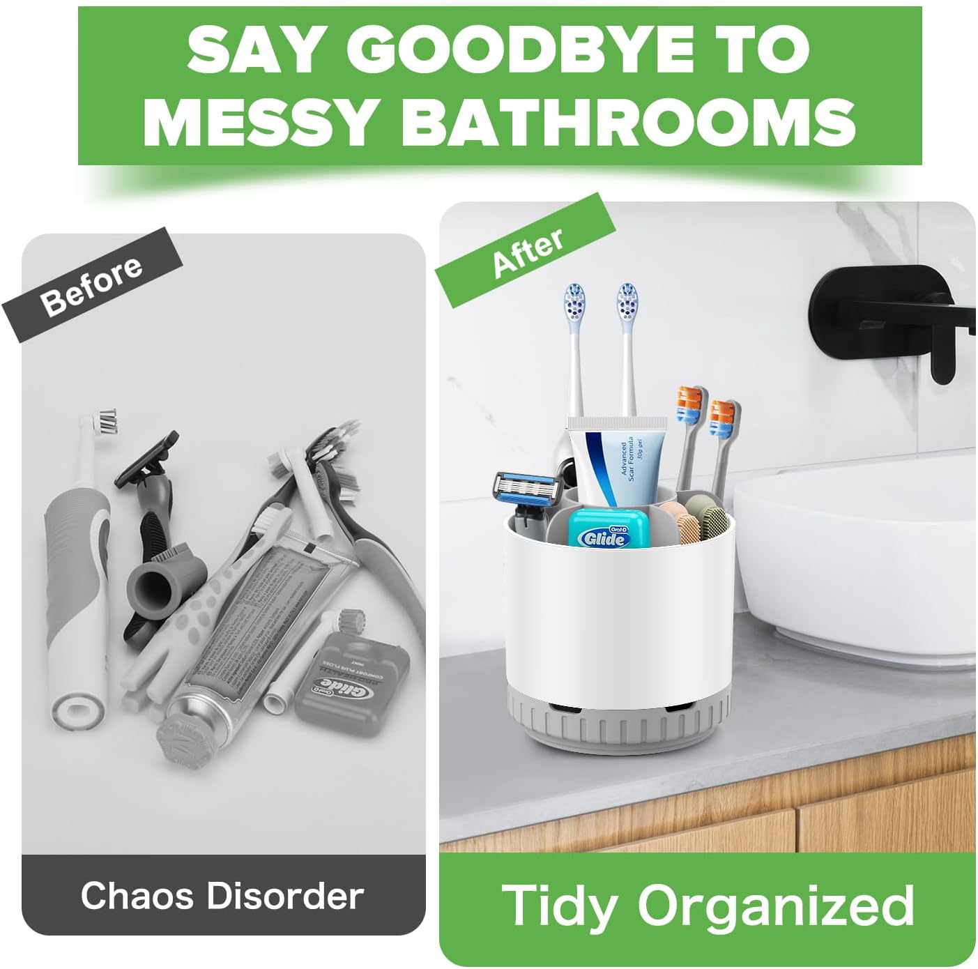 Toothbrush Holders for Bathrooms - White Rotating Kids Electric Toothbrush and Toothpaste Holder, Detachable 6 Slots Tooth Brush Organizer Bathroom Countertop Storage-Velvo Beauty