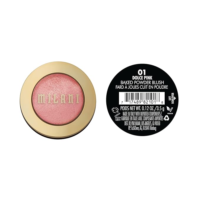Milani Baked Blush, Powder Blush for Cheeks, Cruelty Free Makeup - Shape, Contour & Highlight Face for a Shimmery or Matte Finish -Dolce Pink-Velvo Beauty