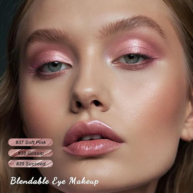 FOCALLURE 3PCS Cream Eyeshadow Stick Sets,Matte and Shimmer Eye Brightener, Light to Dark Pink Pencil,Long Lasting Eye Shadow Highlighter Makeup,Rose Hangover-Velvo Beauty