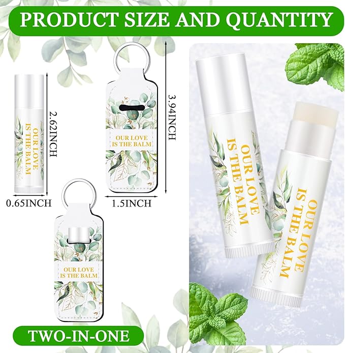 18 Sets Baby Shower Bridal Shower Favors for Guests Bulk Lip Balm and Lipstick Holder Keychains Set Baby Shower Bridal Shower Goodies Bags Thank You Gifts for Guests(Eucalyptus Wedding)-Velvo Beauty