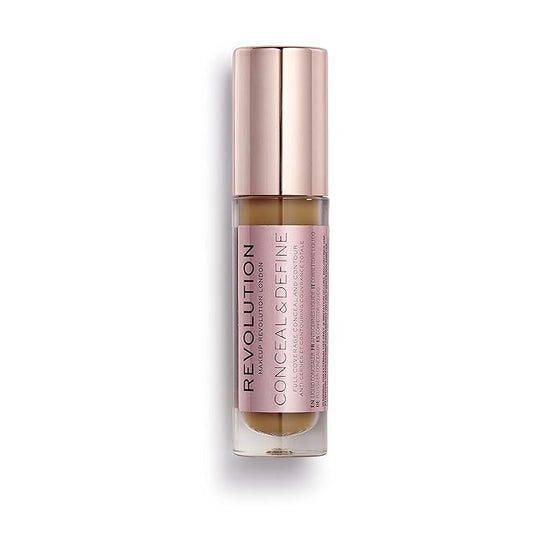 Makeup Revolution Conceal & Define Concealer, Full Coverage Makeup Concealer, Matte Finish & Long Wear, For Dark or Deep Skin Tones, Vegan, C14.5, 4ml-Velvo Beauty