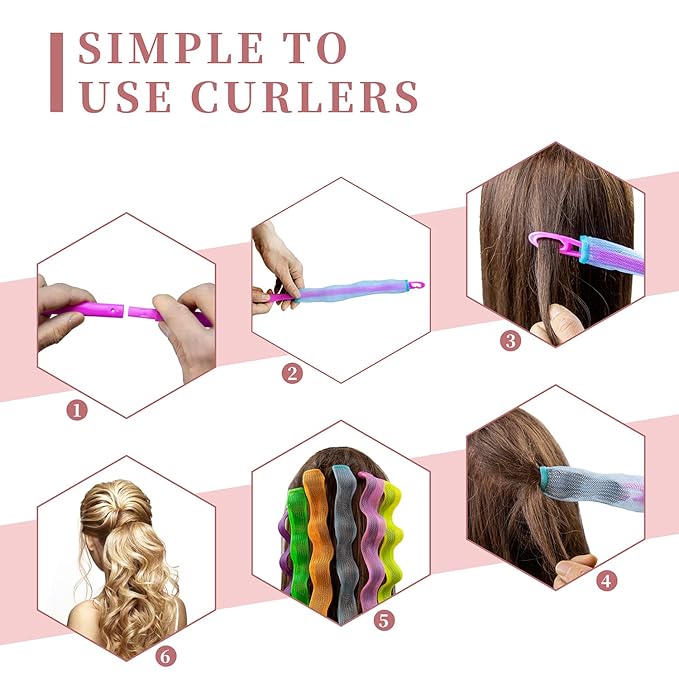 30pcs Heatless Hair Curlers Rollers Wave Curls Styling Kit, No Heat Hair Curlers Spiral Curlers for Short and Medium Hair (9.8Inch/ 25 cm)...-Velvo Beauty