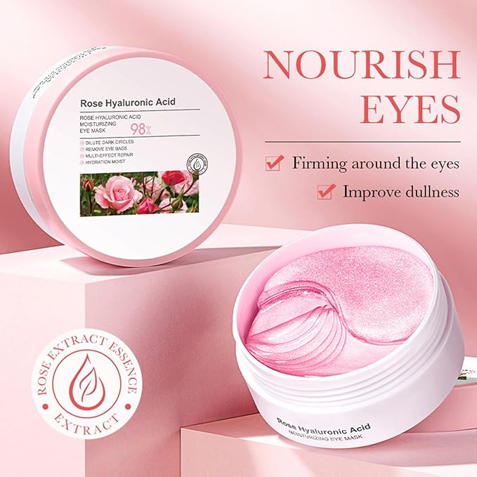 Rose Under Eye Mask,Rose Hyaluronic Acid Moisturizing Under Eye Patches,Collagen Under Eye Gel Patches for Dark Circles and Puffy Eyes Reduce Fine Lines Anti-Ageing-Velvo Beauty