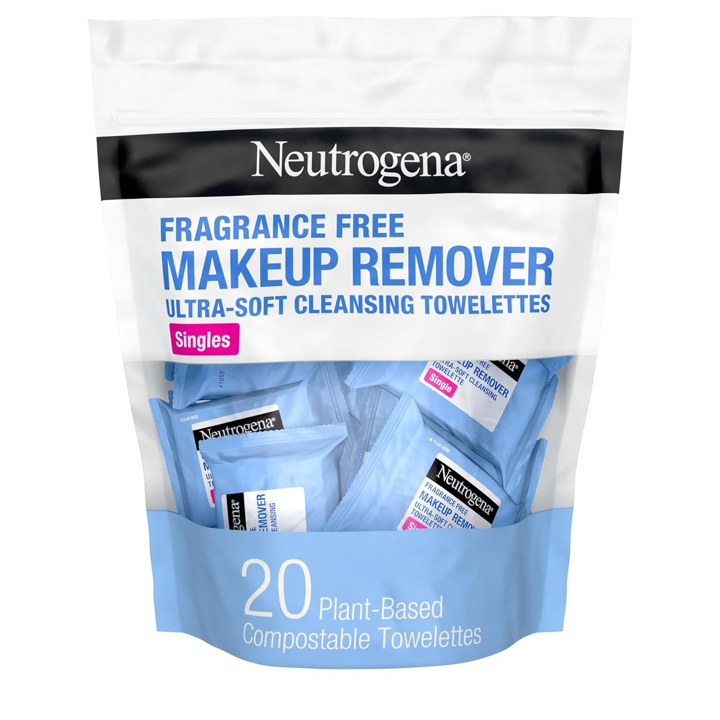 Neutrogena Fragrance-Free Makeup Remover Cleansing Towelette Singles, Individually-Wrapped Daily Face Wipes to Remove Dirt, Oil, Makeup & Waterproof Mascara for Travel & On-the-Go, 20 ct (Pack of 6)-Velvo Beauty