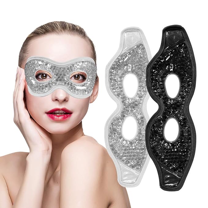 Permotary 2PCS Gel Eye Mask Reusable Hot Cold Compress Pack Eye Therapy,Therapeutic Gel Eye Spa Pad for Puffiness/Dark Circles/Eye Bags/Dry Eyes/Headaches/Migraines/Stress Relief-Gray&Black-Velvo Beauty