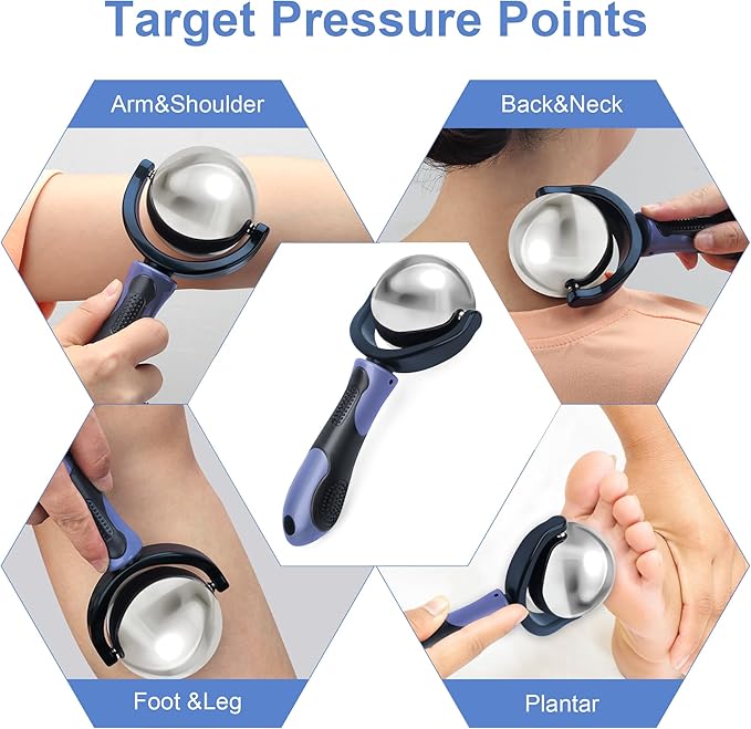 Cold Massage Roller Ball, Cold Therapy Relief, Portable Fitness Ice Roller Ball with Handle, Great Tool for Back/Neck Pain (Blue)-Velvo Beauty