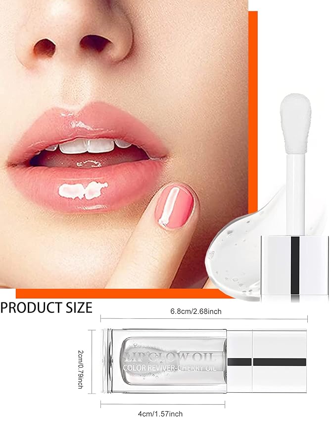 Plumping Lip Glow Oil, Hydrating Tinted Lip Oil Gloss, Transparent Toot Lip Oil, Long Lasting Lip Balm Moisturizing Glow Oil Fresh Texture, Glitter Shine Primer Lip Tint Lip Care Product-#0000-Velvo Beauty