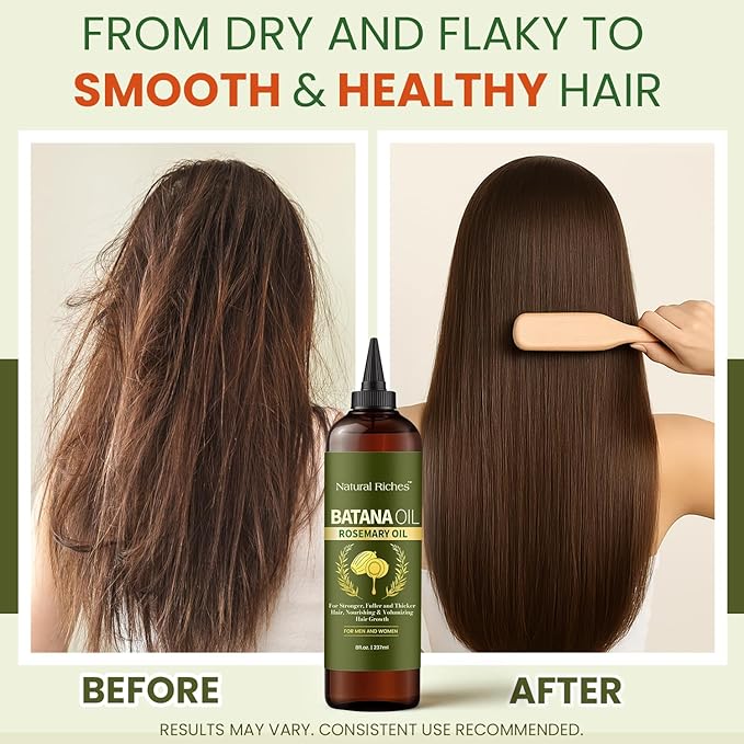 Natural Riches Rosemary & Batana Hair Oil (8 fl oz) | Revitalizing and Strengthening Hair Treatment for Fuller, Healthier-Looking Hair | Paraben Free | Suitable for All Hair Types-Velvo Beauty