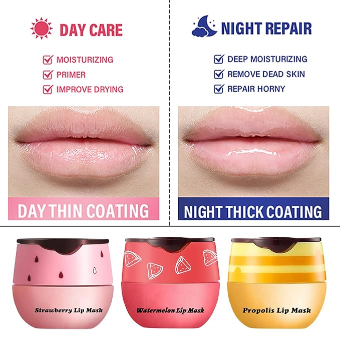 3 Pcs Honey Lip Balm, Bee Lip Balm Honey Pot,Moisturizing Lip Mask Overnight,Hydrate Repair Prevent Dry Cracked Lip Care (Honey+Strawberry+Watermelon)-Velvo Beauty