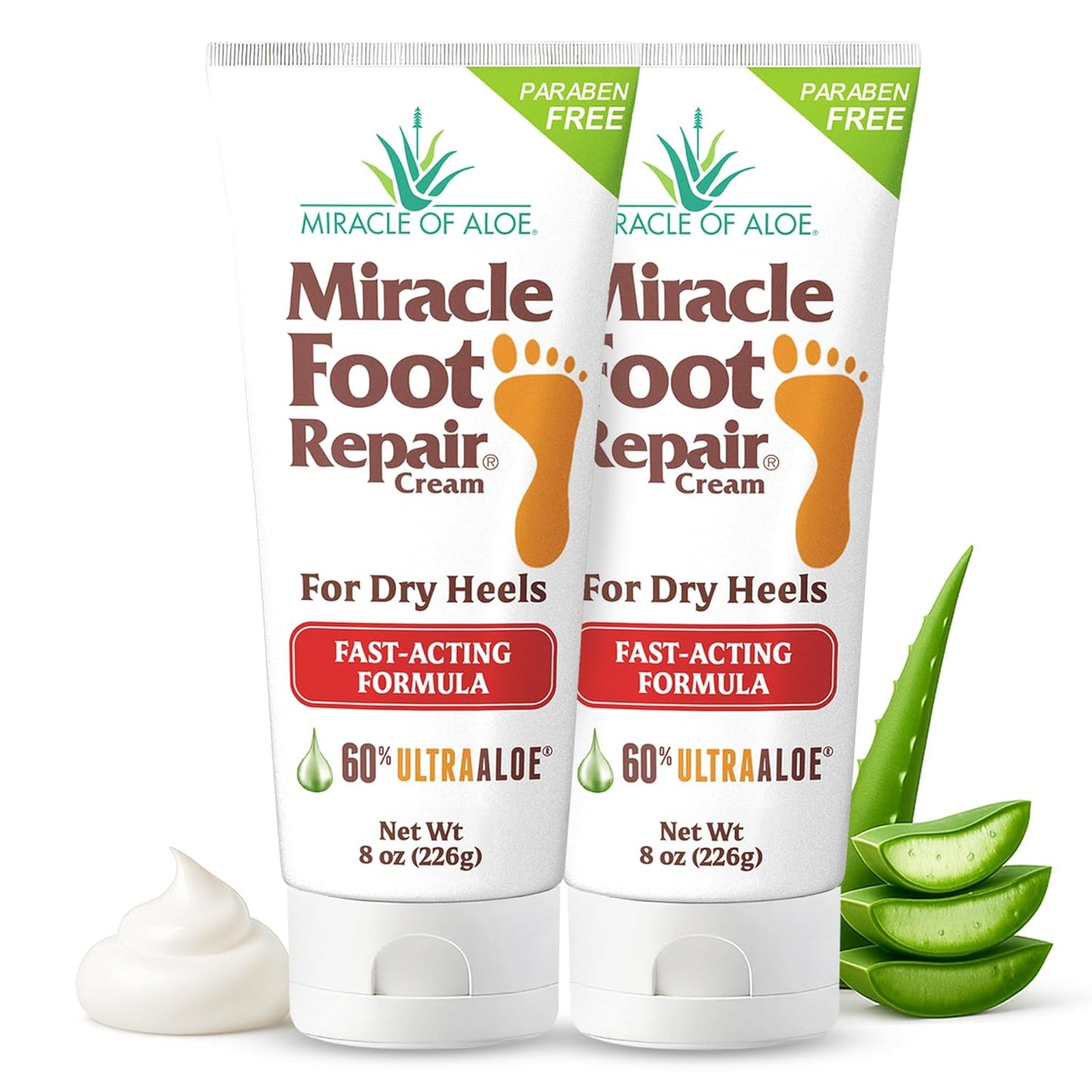 Miracle Foot Repair Cream (8 oz / 2-Pack) Repairs Dry Cracked Heels and Feet, 60% Pure UltraAloe Moisturizes, Softens, and Repairs-Velvo Beauty