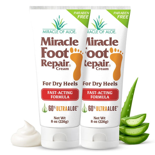 Miracle Foot Repair Cream (8 oz / 2-Pack) Repairs Dry Cracked Heels and Feet, 60% Pure UltraAloe Moisturizes, Softens, and Repairs-Velvo Beauty