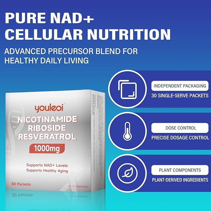 NAD 1000mg Liquid, 30 Packets Nad Supplement 1000mg Pure Organic - Liposomal NAD+ Berry Flavor Drink Mix for Energy, Anti-Aging, Focus-Velvo Beauty