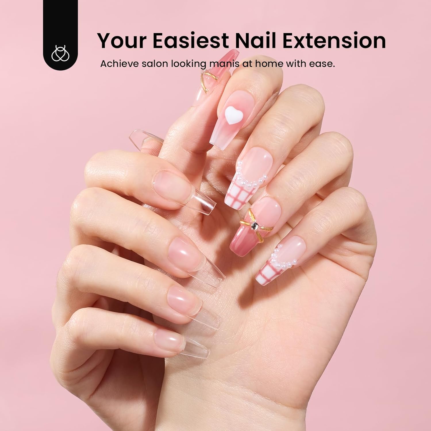 Beetles Gel Nail Kit Medium Coffin with Nail Dehydrator and Primer, 576Pcs Half Matte Etch-X Gel Nail Tips Solid Nail Glue Mini Nail Lamp Acrylic Nail Tips Easy DIY Nail Extension Set Gift for Women-Velvo Beauty