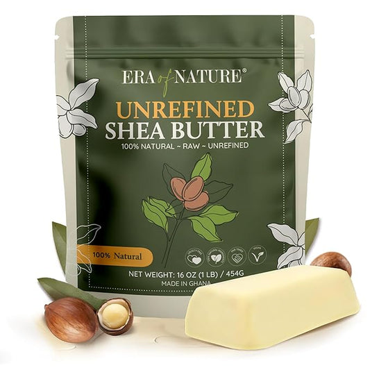 era of nature Organic Unrefined Raw African Ivory White Shea Butter 16oz - Moisturizing Raw Shea Butter Bar for Skin & Hair, DIY Lip Balm Base, Cream, Soap & Lotion Making Supplies Kit, Skincare-Velvo Beauty