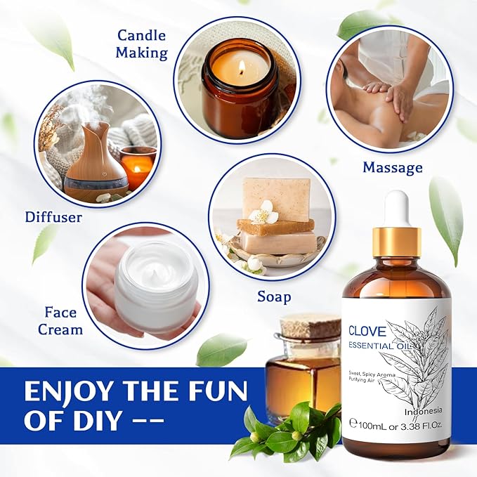 HIQILI 100ML Clove Oil for Teeth and Gums, Tooth Aches, Spray, Aromatherapy, 100% Pure Natural - 3.38 Fl Oz-Velvo Beauty