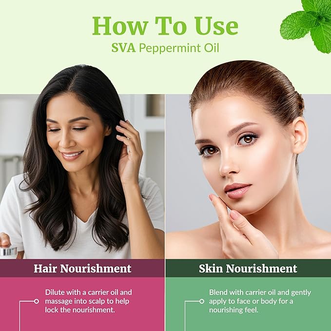 SVA Peppermint Essential Oil – 4 Fl Oz – 100% Natural Peppermint Oil - for Diffuser, Hair Care, Face, Skin Care, Aromatherapy, Scalp and Body Massage, Soap and Candle Making - with Dropper-Velvo Beauty