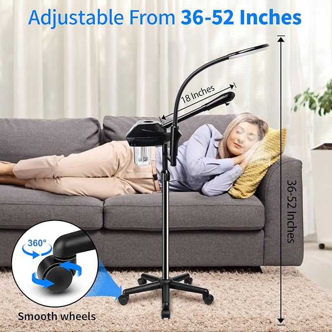 Professional Facial Steamer on Wheels, 2-in-1 Facial Steamers with 5X Magnifying Lamp, Facial Steamer for Facial Deep Cleaning, Facial Humidifier for Spa, Salon and at Home Use-Velvo Beauty