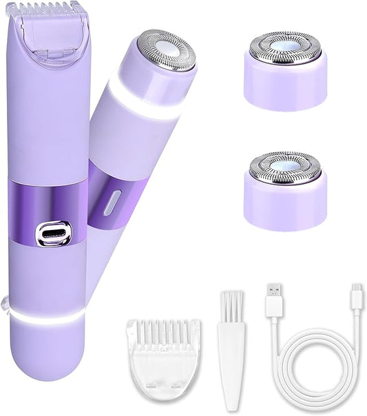 Bikini Trimmer for Women, Glow Aura Womens Shaver, Quiet Dual Head Waterproof Cordless Rechargeable Painless Trimmer for Underarms, Legs, Body (Purple)-Velvo Beauty