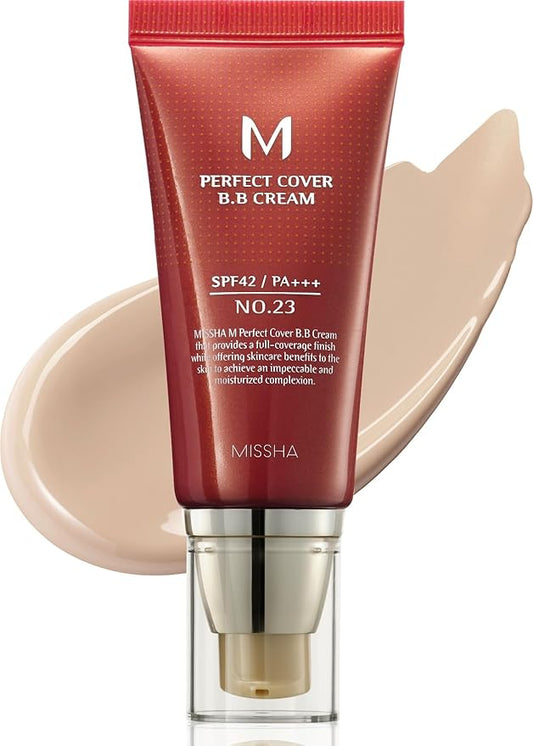 MISSHA M Perfect Cover BB Cream No.23 Natural Beige -Light/Medium with Cool/Neutral Undertone SPF 42 PA +++ 1.69 Fl Oz - Tinted Moisturizer for face with SPF-Velvo Beauty