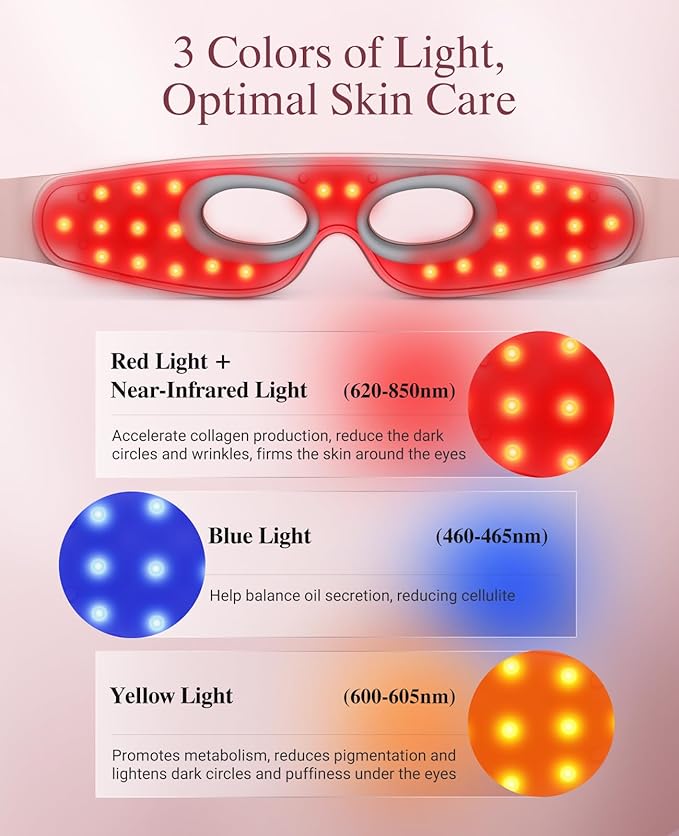 Red Light Therapy for Eyes, Wireless Under-Eye Red Light Therapy Mask with Timing Function, 3 Modes with Near-Infrared, Rechargeable Mask for Home Skincare-Velvo Beauty