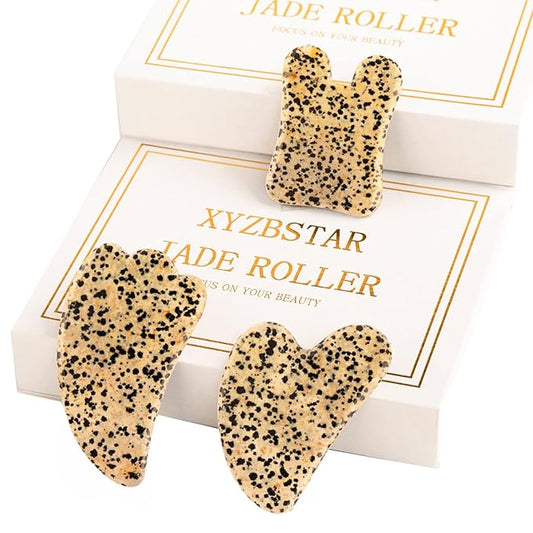 Gua Sha Facial Tools Set of 3 Guasha Massage Tool Jade Gua Sha Scraping Massager for Face,Neck, Eyes and Body,Jade Stone Guasha Board 3 Packs (Speckled Jade)-Velvo Beauty